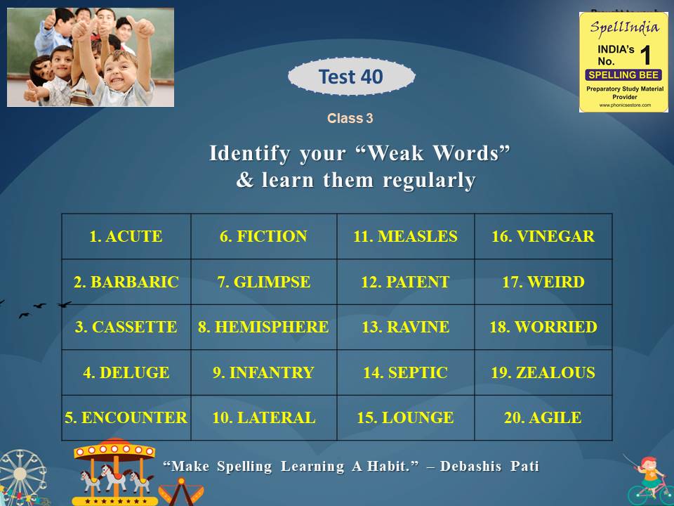 spell bee exam for class 3